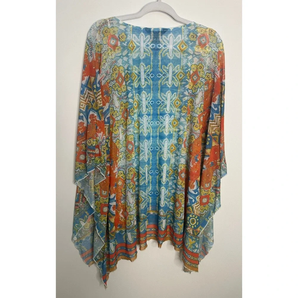 Ali Miles Womens XL Sheer Mesh Poncho Top Geometric Handkerchief Hem *Flawed - Picture 13 of 14